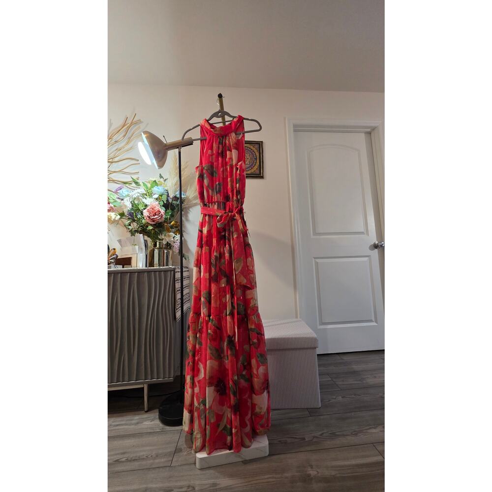 Eliza J Vibrant Pink Floral Halter Gown Size 6 NWT - NO BELT - Picture 6 of 8
